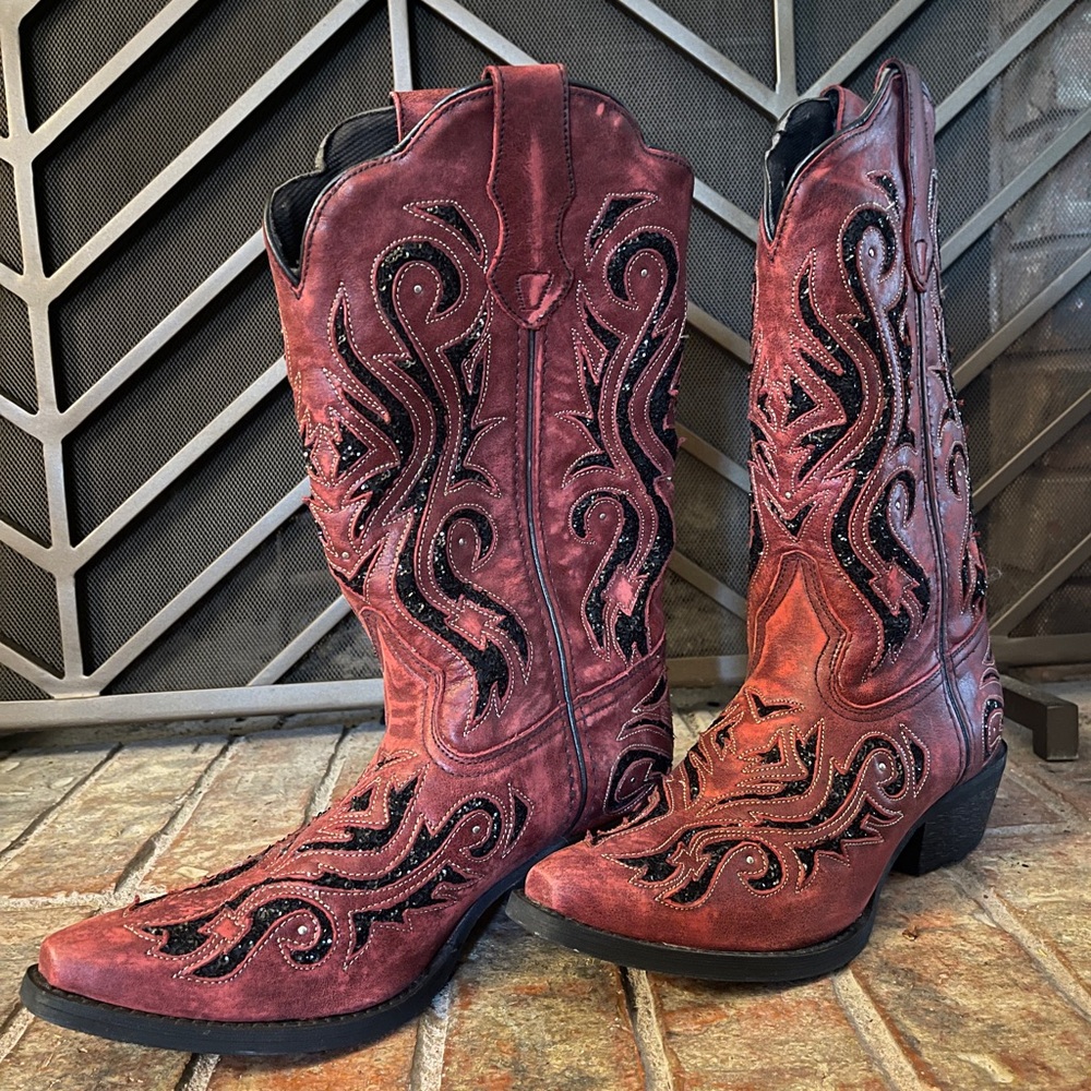 Laredo Red and Black Sequin Boots
